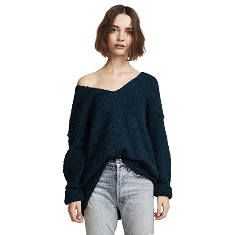 Free People Lofty V neck boucle knit sweater
